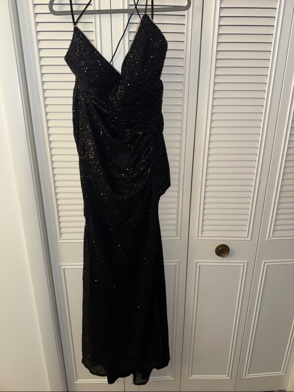 Black Sequin Spaghetti Strap Evening Dress